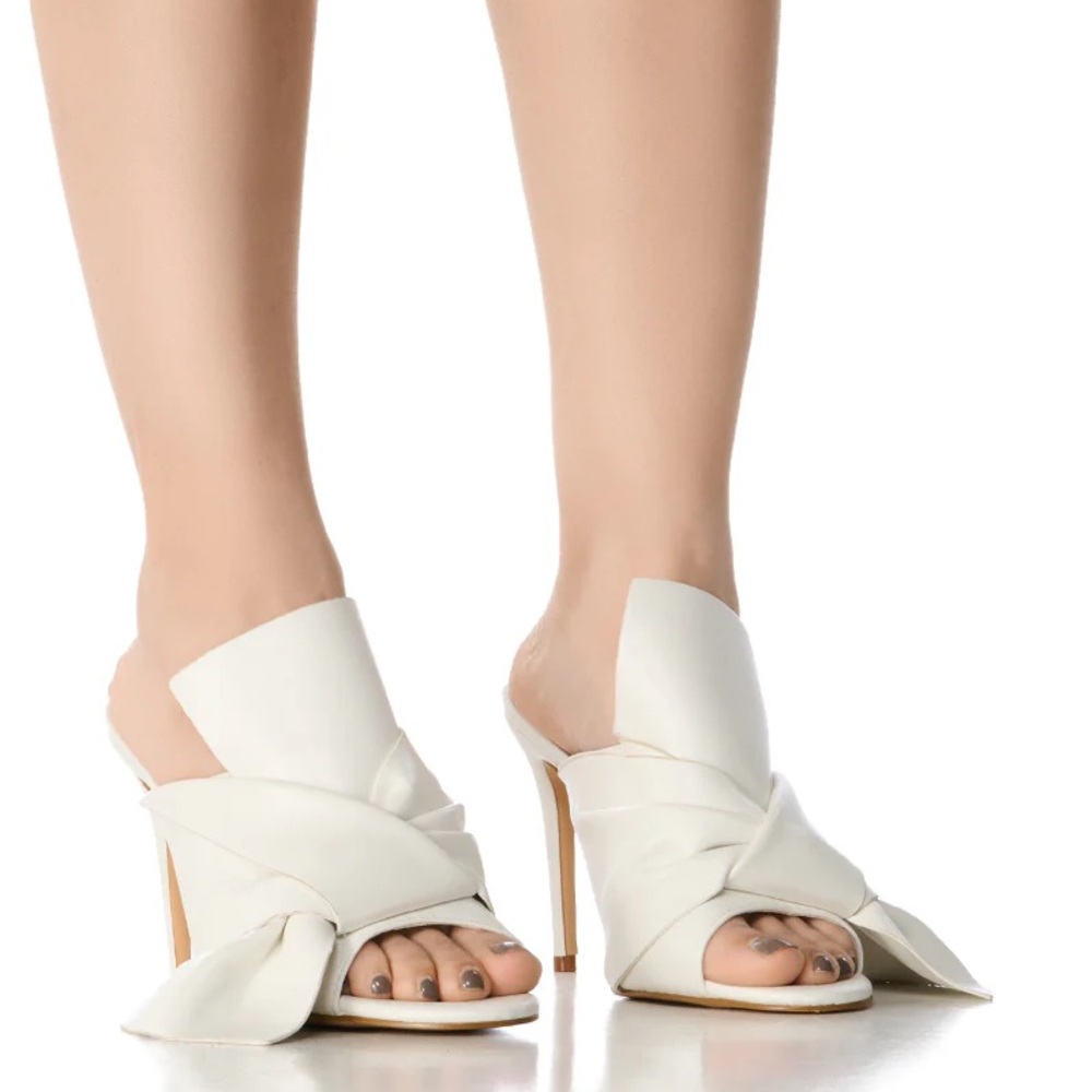 AZALEA WANG White Vegan Leather Mule Sandals